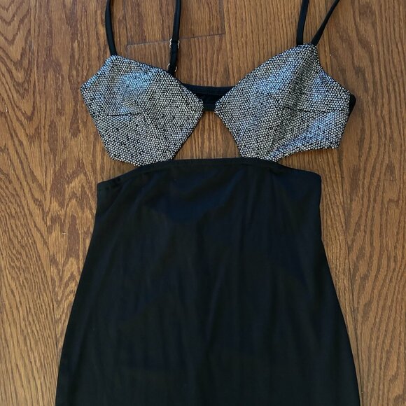 Black Cut Out Sparkle Mini Dress Size Small Bodycon Party Special Occasion - Picture 6 of 15